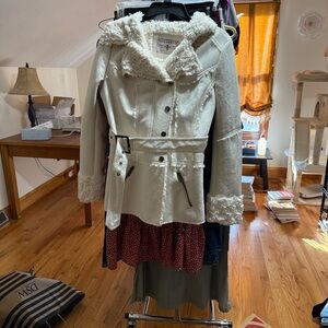 Sugarfly Cream Teddy Jacket with Faux Fur Trim